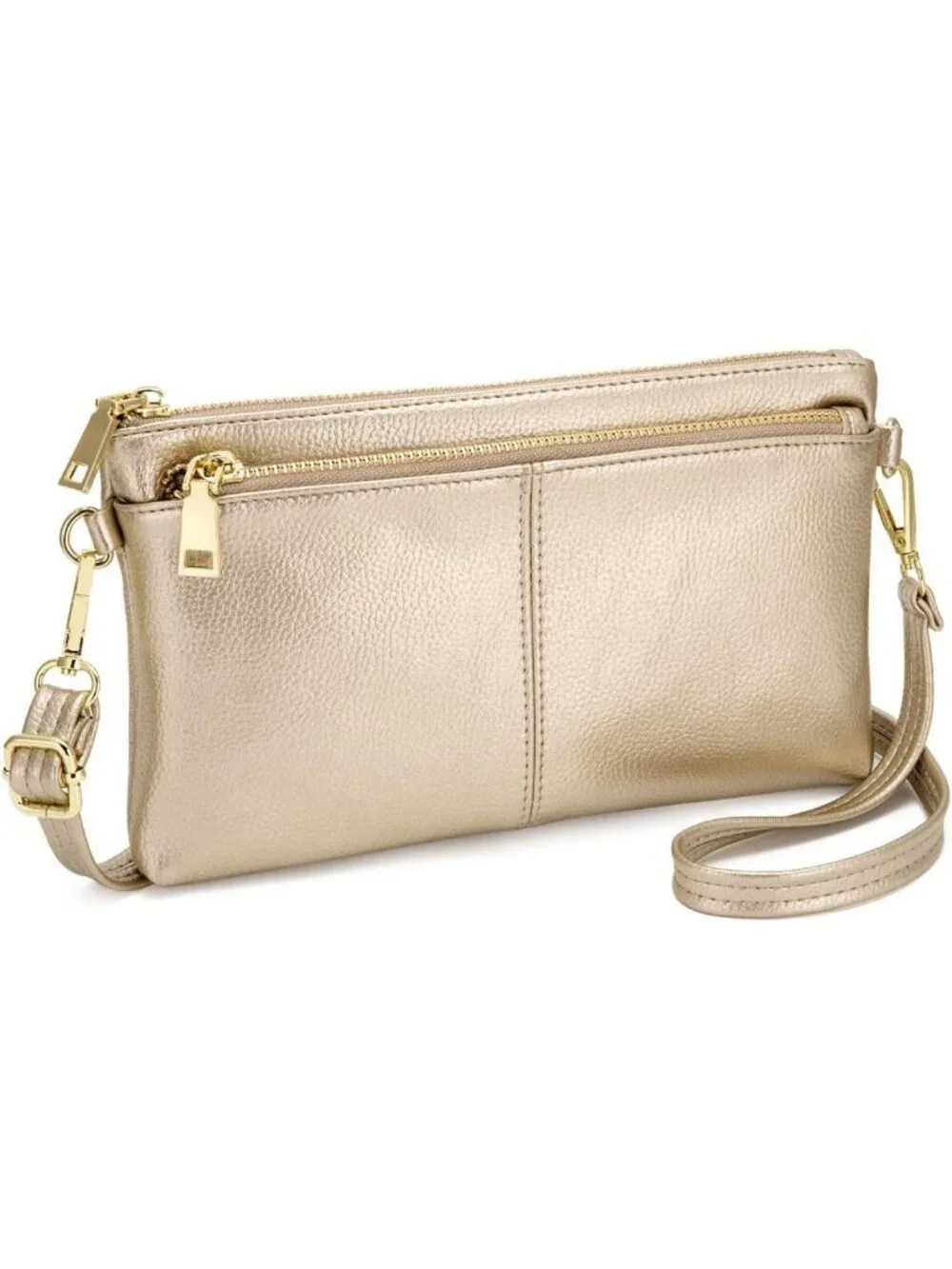Lightweight Triple Zip Crossbody Bag | Vegan Leather Wristlet Clutch with